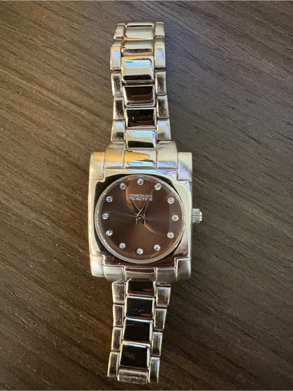 Kenneth Cole Reaction Silver Bracelet Watch with Brown Sunburst Dial